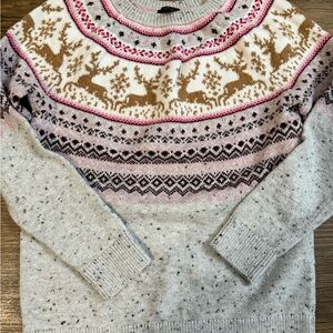 Talbot’s women’s Festive Reindeer Sweater - Gray and Brown